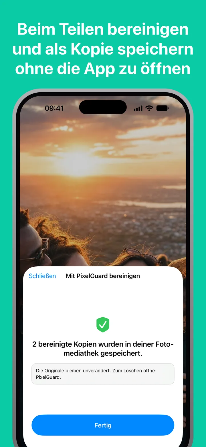Beim Teilen bereinigen und als Kopie speichern ohne die App zu öffnen