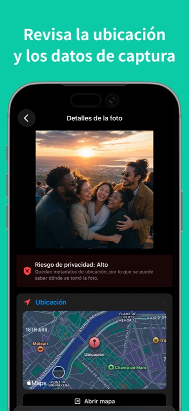 Pantalla de detalle de foto de PixelGuard